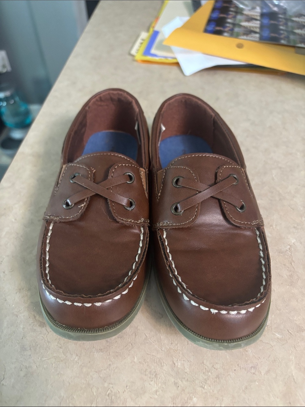 Carter's Brown Leather Boat Shoe with White Stitching